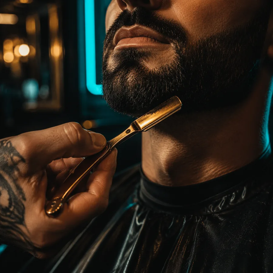 Straight-razor beard line-up at Brana Barber Shop in Naples