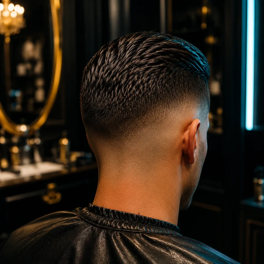 Close-up of a sharp skin fade cut at Brana Barber Shop in Naples