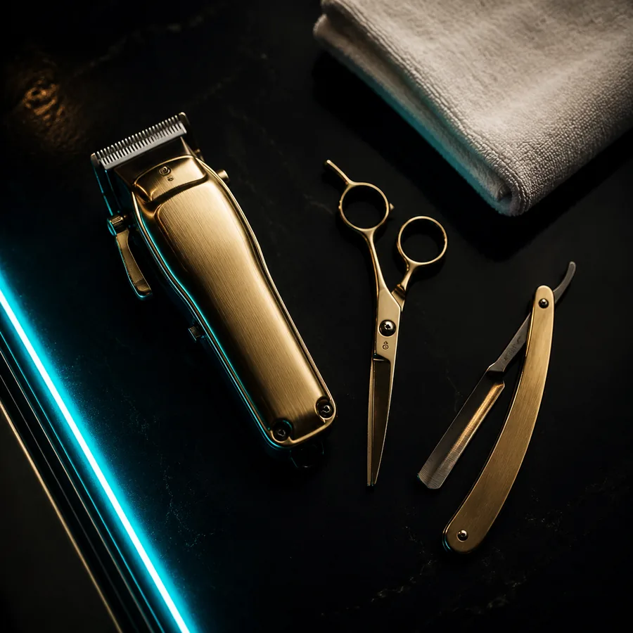 Clippers, comb and straight razor laid out at Brana Barber Shop in Naples